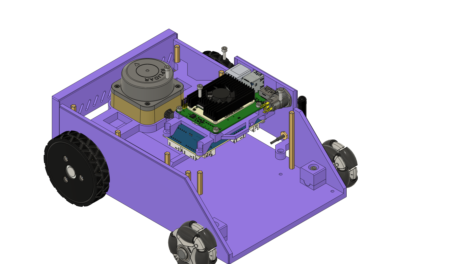Auron assembly: Align the board carrier over the chassis with four M3 10mm screws.